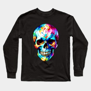 Colored Skull in Vibrant Style Long Sleeve T-Shirt